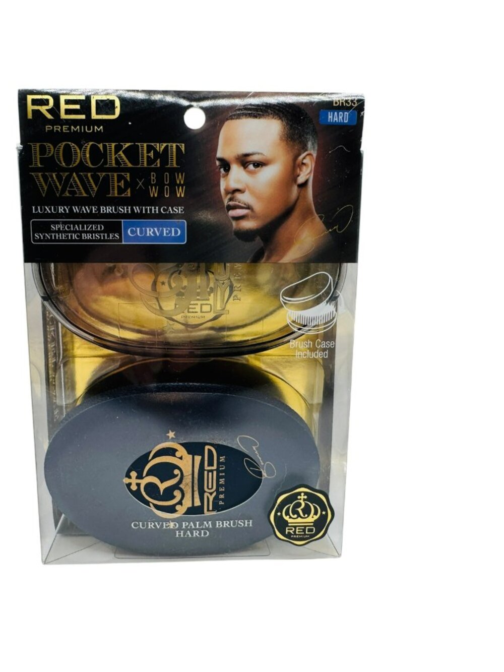Red Premium Pocket Wave Luxury Curved Palm Brush With Hard Synthetic Bristles &